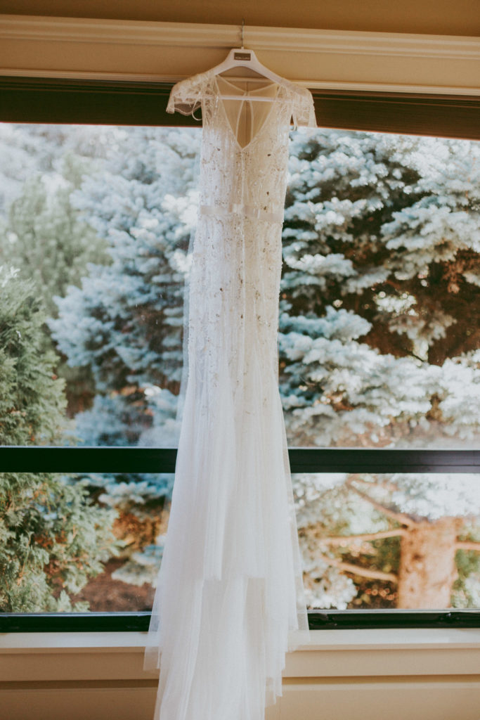 Hanging bridal dress