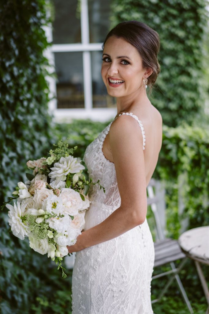 Side profile of girl in wedding dress