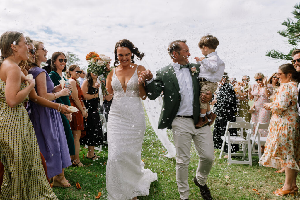 Wedding couple walking down the aisle