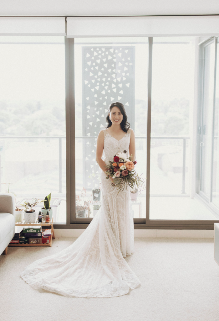 Bride with bouquet of flowers