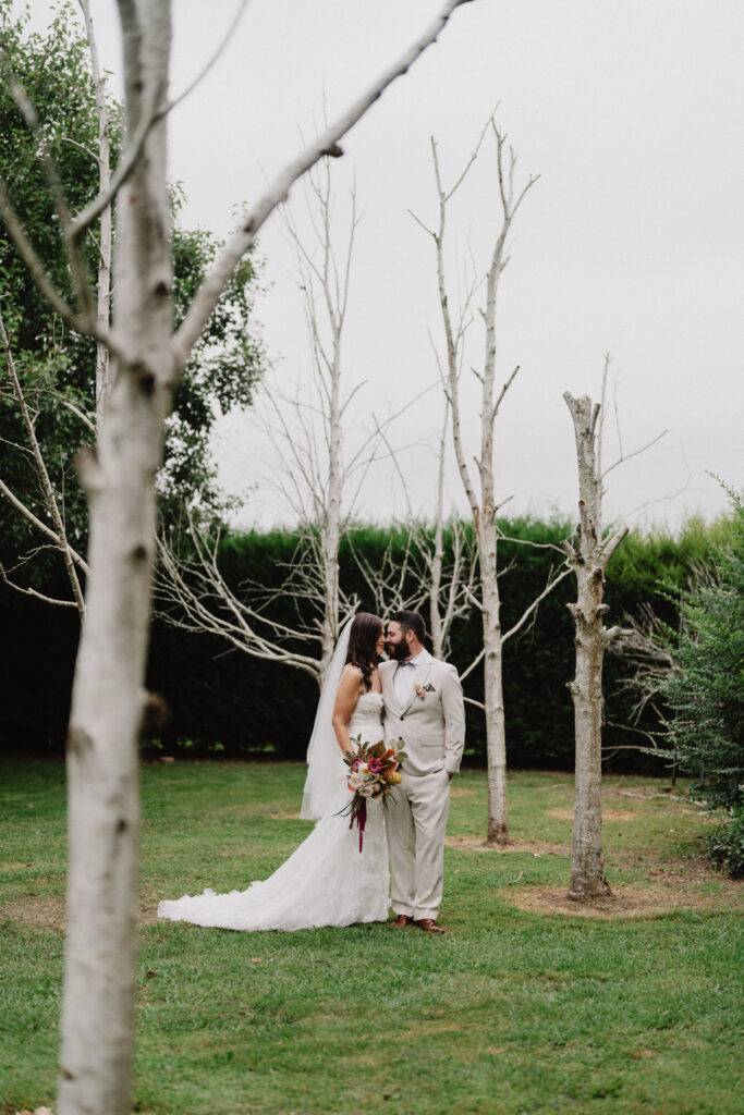 Bridal couple in woods